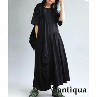 アンティカ(antiqua)の【antiqua】楽ちん着心地『アシメギャザーワンピース』【アンティカ】(ロングワンピース/マキシワンピース)