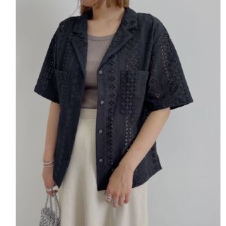 UNITED ARROWS green label relaxing - グリーンレーベル　 カットワークレースシャツ　オープンカラー　開襟　　アローズ