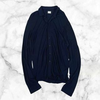 アルマーニ コレツィオーニ(ARMANI COLLEZIONI)の美品】アルマーニ コレツォーニ　長袖シャツ　ニット カットソー生地　Lサイズ　紺(Tシャツ/カットソー(七分/長袖))