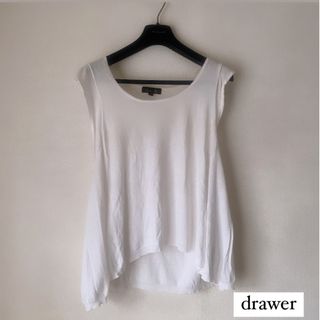 Drawer - drawer ドゥロワー Uネックトップス ホワイト コットン