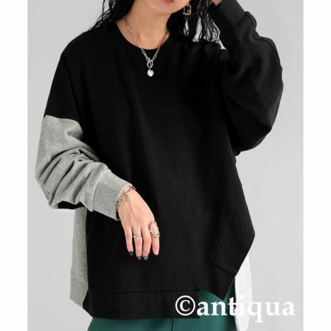 antiqua(アンティカ)の【antiqua】着心地抜群◎『配色アシメデザインプルオーバー』【アンティカ】 レディースのトップス(トレーナー/スウェット)の商品写真