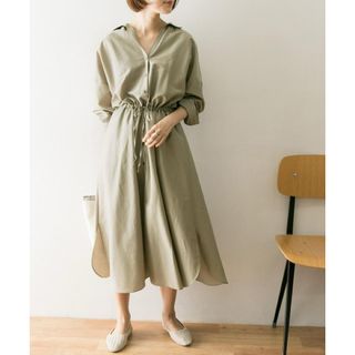 アーバンリサーチ(URBAN RESEARCH)の美品♡URBAN RESEARCH＊コットンシルクシャツワンピース カーキ(ロングワンピース/マキシワンピース)