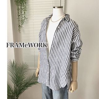 フレームワーク(FRAMeWORK)のFRAMeWORK フレンチリネンレギュラーカラーシャツ ネイビー ストライプ(シャツ/ブラウス(長袖/七分))