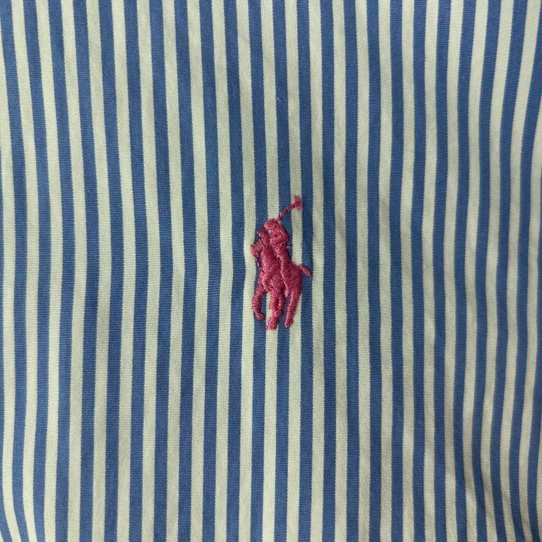 Ralph Lauren(ラルフローレン)のラルフローレン 刺繍ロゴ 長袖 ノーカラーシャツ ストライプ 青白 L 5343 メンズのトップス(シャツ)の商品写真