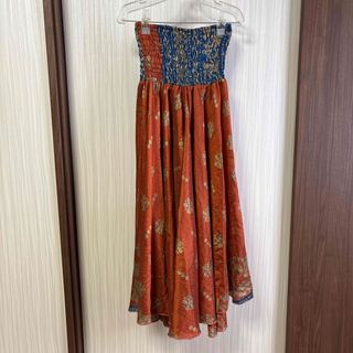エスニック インドシルク ロングフレアパンツ  