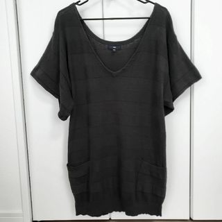 【訳あり】匿名配送：GAP ニットボーダー半袖Tシャツ/カットソー 黒 Mサイズ