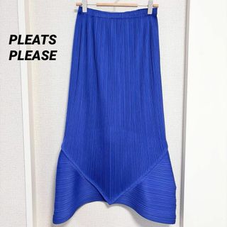 プリーツプリーズイッセイミヤケ(PLEATS PLEASE ISSEY MIYAKE)の美品　プリーツプリーズ　ロングスカート　変形　ブルー　サイズ3(ロングスカート)