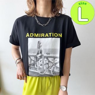 しまむら - しまむら  aquaist mayo フォトプリントTシャツ 半袖 ブラック L