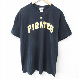 Majestic - XL★古着 マジェスティック 半袖 Tシャツ メンズ MLB ピッツバーグパイレーツ チャドクール 39 大きいサイズ コットン クルーネック 黒 ブラック メジャーリーグ ベースボール 野球 25may23 中古