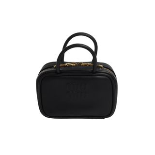 ミュウミュウ(MIU MIU)の極美品 MIU MIU ミュウミュウ ボー レザー マイクロバッグ ハンドバッグ 5NR036 カーフ ブラック ゴールド金具 中古 4b002342(ハンドバッグ)