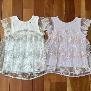 アナスイミニ(ANNA SUI mini)のアナスイミニ 半袖 星柄 チュール Tシャツ 130 姉妹 双子 お揃い 2点(Tシャツ/カットソー)