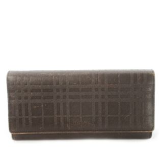 バーバリー(BURBERRY)のバーバリー 長財布 二つ折り 小銭入れあり 革 チェック柄 型押し ロゴ 茶(財布)