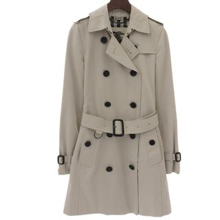 バーバリー(BURBERRY)の良品 Burberry バーバリー ケンジントン 裏地チェック柄 ベルト付き コットン トレンチコート M ベージュ レディース 古着 中古 USED(トレンチコート)