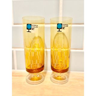 ADERIA - 昭和レトロ アデリア 脚付 ストライプ アンバー セット レトロ グラス 希少