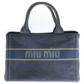 ミュウミュウ(MIU MIU)のmiumiu ミュウミュウ ロゴ 2WAY ショルダーバッグ ハンドバッグ ブルー デニムジャガード 5BA219(ハンドバッグ)