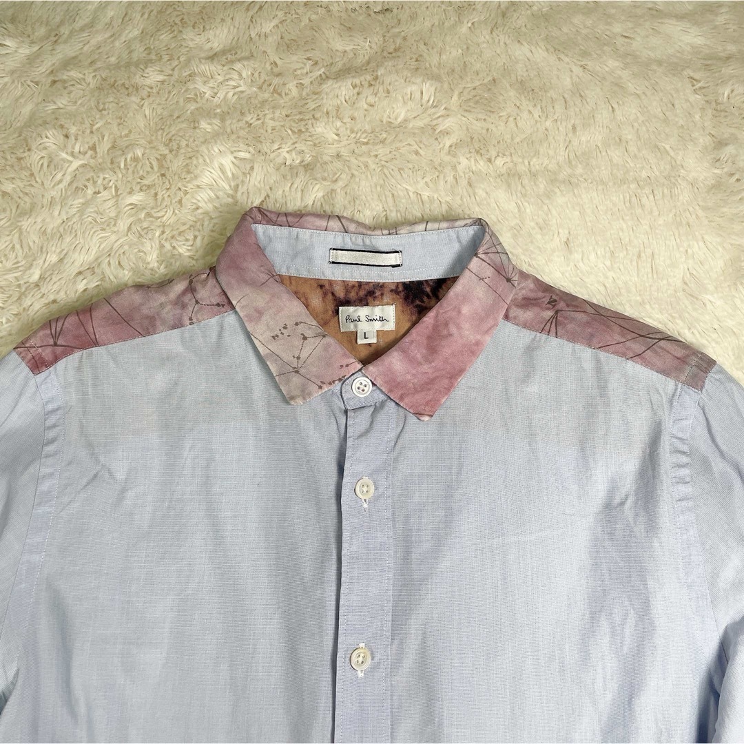 Paul Smith(ポールスミス)の【希少】ポールスミス　シルク　ブルー　総柄　長袖シャツ　メンズ　Lサイズ メンズのトップス(シャツ)の商品写真