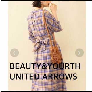 ビューティアンドユースユナイテッドアローズ(BEAUTY&YOUTH UNITED ARROWS)のユナイテッドアローズ　チェックバックオープンベルトワンピース　リネン混　リボン(ロングワンピース/マキシワンピース)