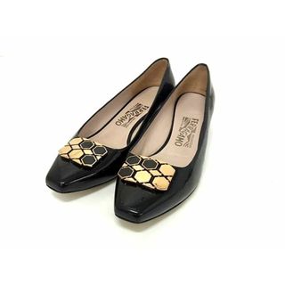 サルヴァトーレフェラガモ(Salvatore Ferragamo)のSalvatore Ferragamo フェラガモ パテントレザー ヒール パンプス 表記サイズ 6 1/2(約23.5cm) 靴 シューズ ブラック系 DH8285(ハイヒール/パンプス)