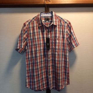THE SHOP TK MIXPICE綿シャツ半袖赤系チェックM新品未使用タグ付