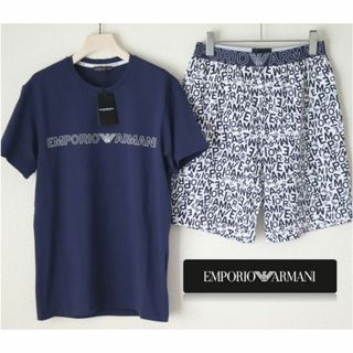 エンポリオアルマーニ(EMPORIO ARMANI)の新品【エンポリオアルマーニ】上下セットTシャツ ショートパンツ 紺 S(S-M)(Tシャツ/カットソー(半袖/袖なし))