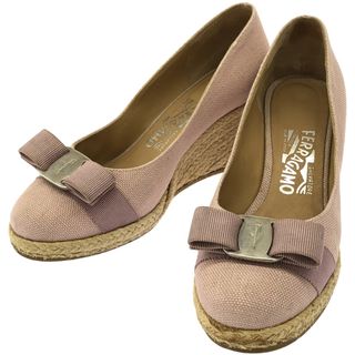 サルヴァトーレフェラガモ(Salvatore Ferragamo)のSalvatore Ferragamo サルバトーレ フェラガモ エスパドリーユウェッジソールリボンシューズ DP87636 ピンク 6 1/2(ハイヒール/パンプス)