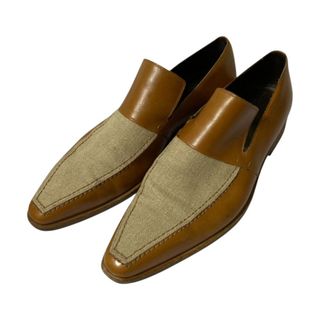 ボッテガヴェネタ(BOTTEGA VENETA)の美品 Bottega Veneta ボッテガヴェネタ キャンバス×レザー ローファー スリッポン シューズ  42 約27cm ブラウン×ベージュ メンズ 古着 中古 USED(その他)