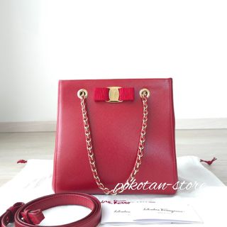 Salvatore Ferragamo - 極美品【フェラガモ】VANY ヴァラ　リボン　チェーン　2way トートバッグ