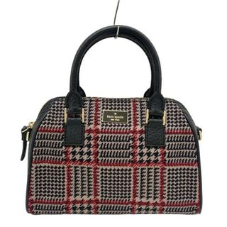 ケイトスペードニューヨーク(kate spade NEW YORK)のKate spade(ケイトスペード) ハンドバッグ - PXRU7099 黒×ベージュ×レッド 千鳥格子/グレンチェック ウール、レザー(ハンドバッグ)