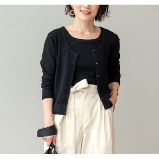 UNIQLO - 新品 S ユニクロ∶C レースラウンドネック ショートカーディガン 羽織り