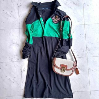 Ralph Lauren - 美品 ラルフローレン バイカラー長袖エンブレムポロシャツワンピース Ｍ