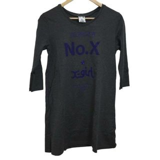 エックスガール(X-girl)のX-GIRL(エックスガール) 長袖カットソー サイズ2 S レディース - ダークグレー×パープル 刺繍(カットソー(長袖/七分))