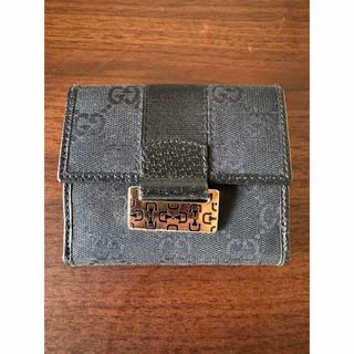 グッチ(GUCCI)のグッチ黒のキャンバス三つ折り財布(折り財布)