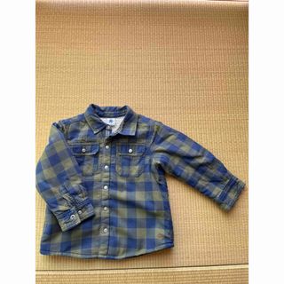 プチバトー(PETIT BATEAU)のプチバトー　ボアジャケット　茶とネイビーチェック　3ans/94cm(ジャケット/上着)