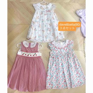 プチバトー(PETIT BATEAU)のdave&bella90夏ワンピース3点セット(ワンピース)
