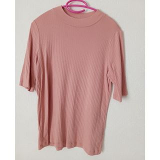 ユニクロ(UNIQLO)の匿名配送　ユニクロ　リブ編みピンク 半袖シャツ XL 美品(Tシャツ/カットソー(半袖/袖なし))