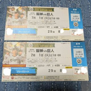 阪神タイガース - 7/1 阪神−巨人　ブリーズシート２連番 29段81〜90番　銀傘下　ピンバッジ