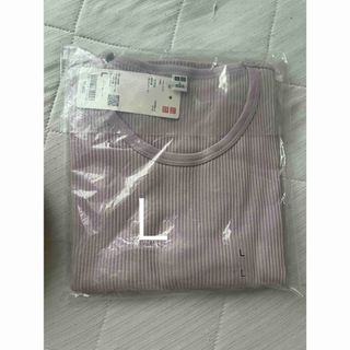 ユニクロ(UNIQLO)のユニクロ　リブクロップドT 半袖　ミニT ピンク　L 新品(Tシャツ(半袖/袖なし))