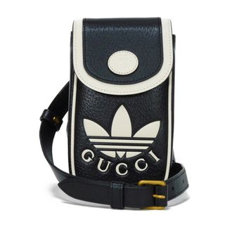GUCCI - GUCCI グッチ アディダス フォン ホルダー トレフォイル ロゴ エンボス ダブルG ホワイト 2WAY クロスボディ ミニバッグ 美品 インターロッキングG ブラック ショルダーバッグ 721794 AAA8K 8495