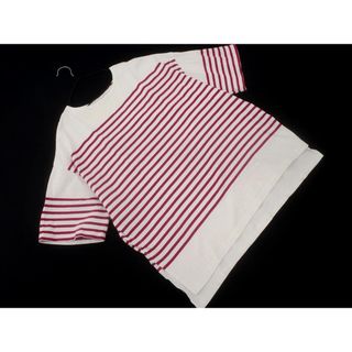 ディスコート(Discoat)のDiscoat ディスコート スリット ボーダー ワイド幅 Tシャツ sizeF/白ｘ赤 ■◆ レディース(Tシャツ(半袖/袖なし))