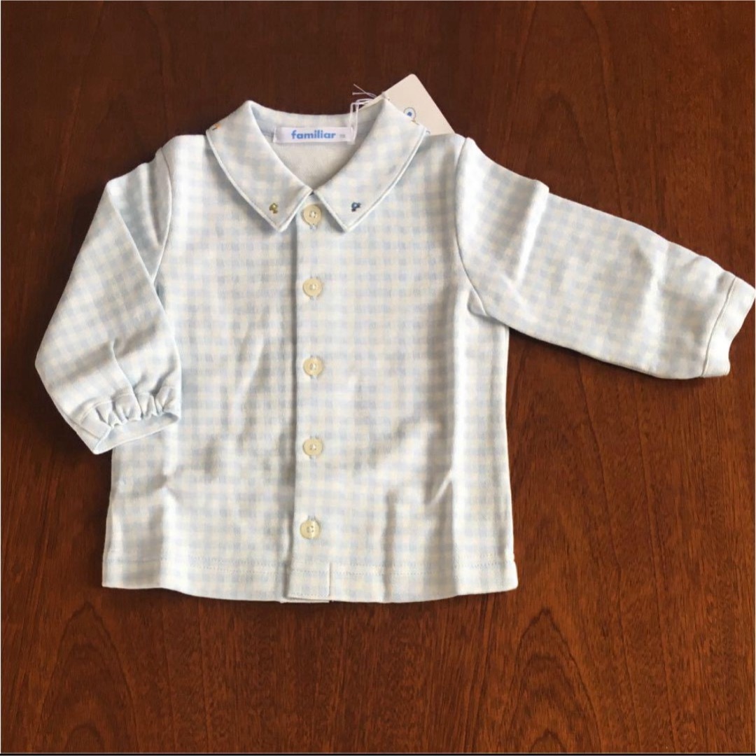 familiar(ファミリア)のfamiliar 水色 チェック柄 長袖シャツ 70 キッズ/ベビー/マタニティのベビー服(~85cm)(シャツ/カットソー)の商品写真