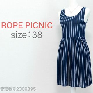 ロペピクニック(Rope' Picnic)のロペピクニック ストライプ柄　ノースリーブ　ひざ丈ワンピース　ネイビー(ひざ丈ワンピース)