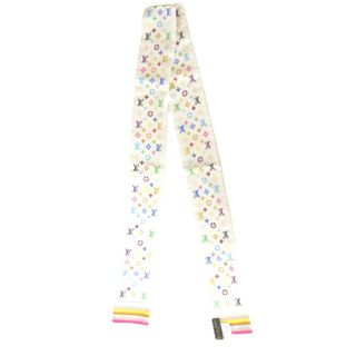 ルイヴィトン(LOUIS VUITTON)の美品 LOUIS VUITTON ルイヴィトン モノグラム マルチカラー シルク100% バンドー リボンスカーフ ホワイト系 レディース 古着 中古 USED(バンダナ/スカーフ)