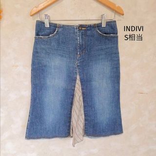 インディヴィ(INDIVI)のインディヴィ INDIVI デニムスカート【S相当】膝丈 シフォン(ひざ丈スカート)