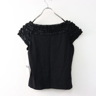 エムズグレイシー(M'S GRACY)の美品 エムズグレイシー M'SGRACY ストレッチコットン フリルデザイン フレンチスリーブカットソー 38 ブラック/黒【2400014482454】(カットソー(長袖/七分))