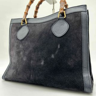グッチ(GUCCI)の【美品】グッチ ダイアナ バンブー トートバッグ スエード レザー ネイビー(ハンドバッグ)